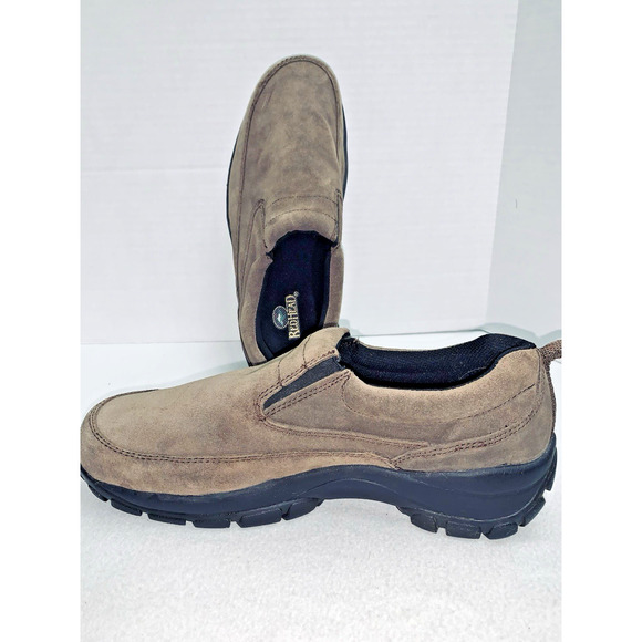 Size 11W Redhead Brown Suede Mens Mocs Slip on Shoes Gussets Rubber Outsoles - Picture 3 of 11